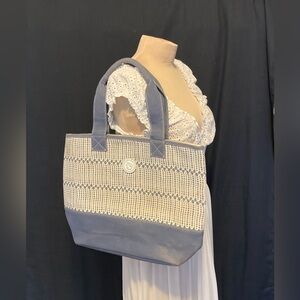 Spartina 449 Natural Linen Tote in Mineral Blue - Flawed.